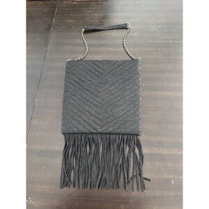 Big Buddha Black Fringe Faux Leather Black & Gold Chain Shoulder Purse